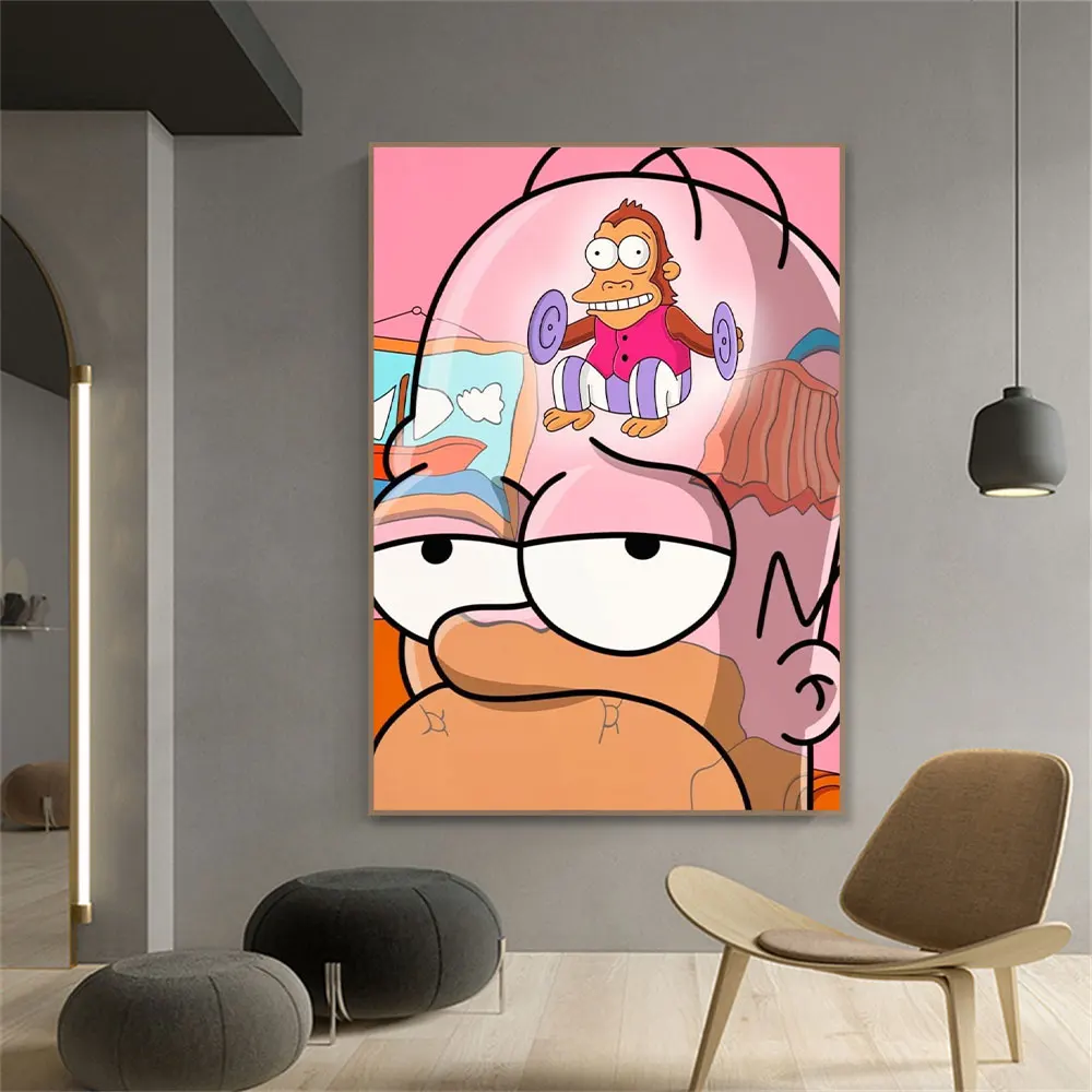 

Classic Cartoon Disney Animation Homer Simpson Monkey Brain Poster Canvas Prints Large Home Decor Wall Art Decoration Gift