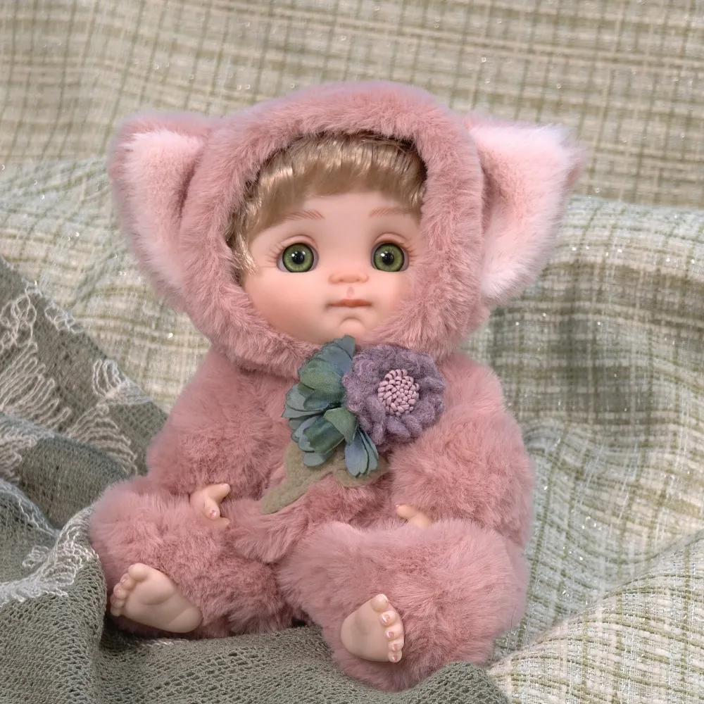 Cloveray 24cm Original Full Body Vinyl Doll 10 Inch Cute Plush Pink Fox Lifelike Vinyl Doll Kawaii Animal Doll Toy Kid Xmas Gift