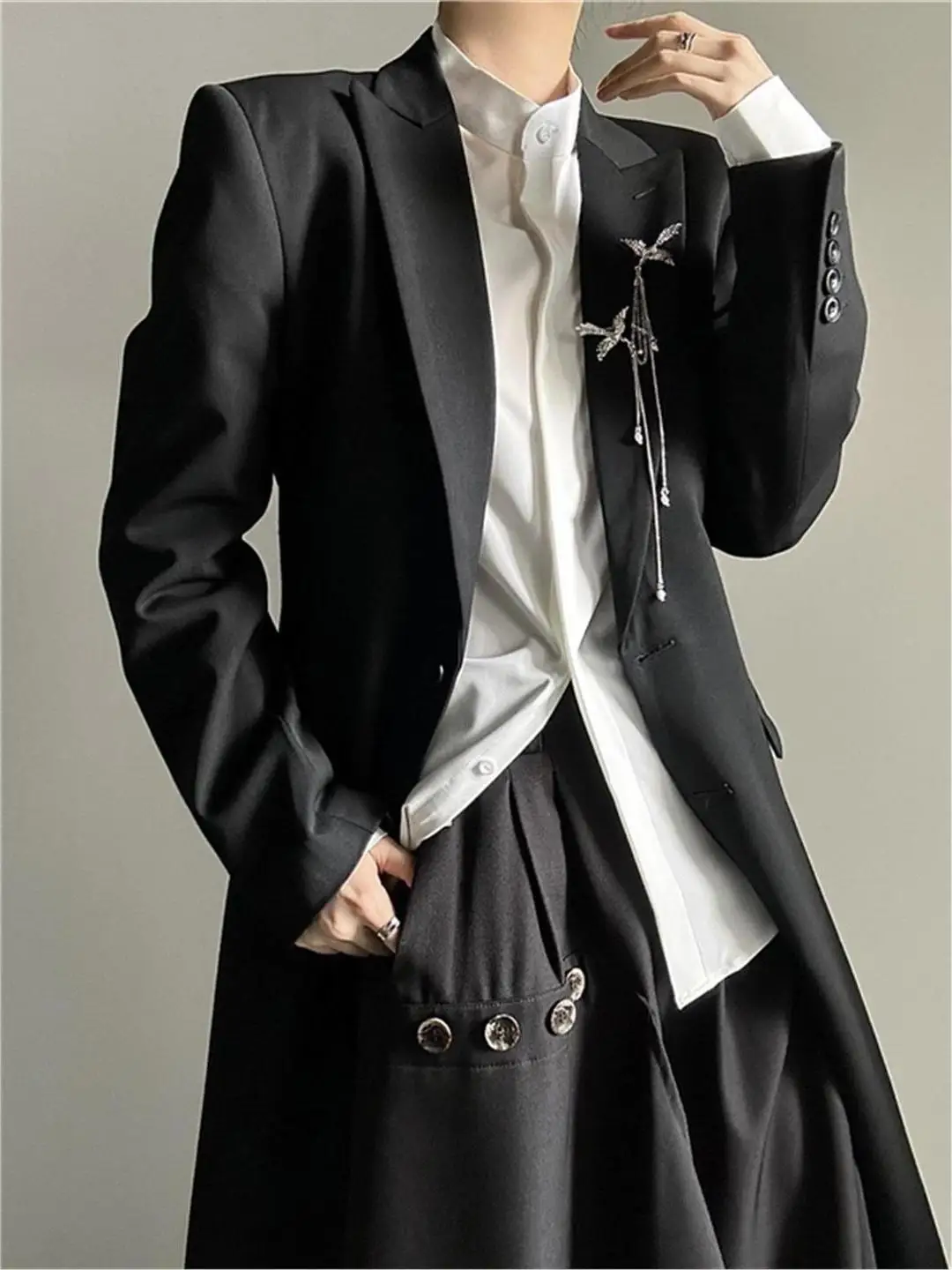 Retro Dark Style Casual Long Coat Men Women Minimalist Unisex Fashion Windbreaker Polyester  Iron Free Spring Autumn