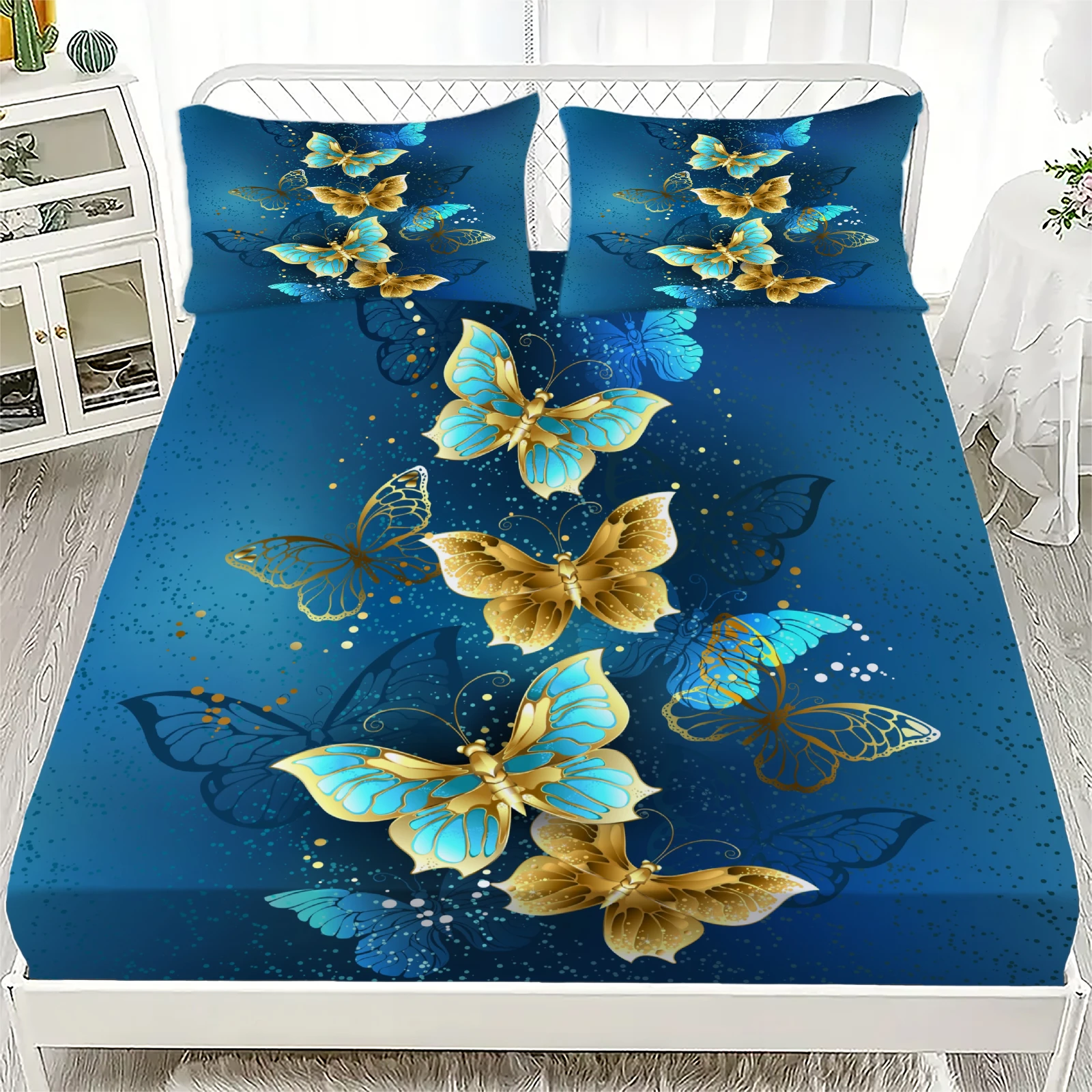 

3D Bedding Set Flora Butterflies Birds Printed Fitted Sheets With 1/2 Pillowcases Custom Suitable for Both Boys and Girls Decor