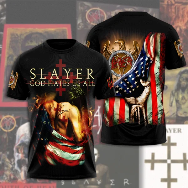 2025 New Rock Slayer 3D Print T-shirts Men Women Hip Hop Trend Cool Short Sleeve T-Shirt O-Neck Tee Oversized Streetwear Y2k Top image 2
