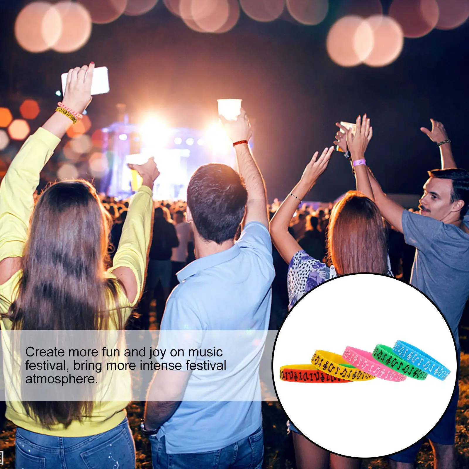 

10Pcs Festival Wristbands Music Note Design Silicone Bracelets for Electric Concerts Comfortable Long-Lasting Decorative Gift