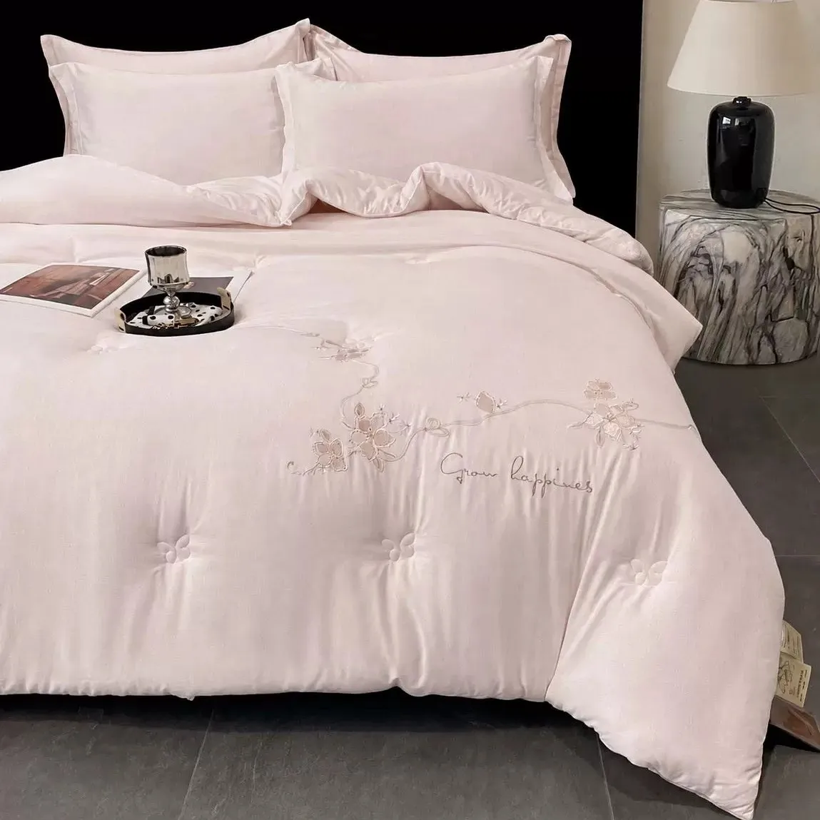 Elan Embroidered Warm Fleece Single Double Person Autumn Quilt Student Dormitory Bedding Ultrafine Fiber Filling Lightweight
