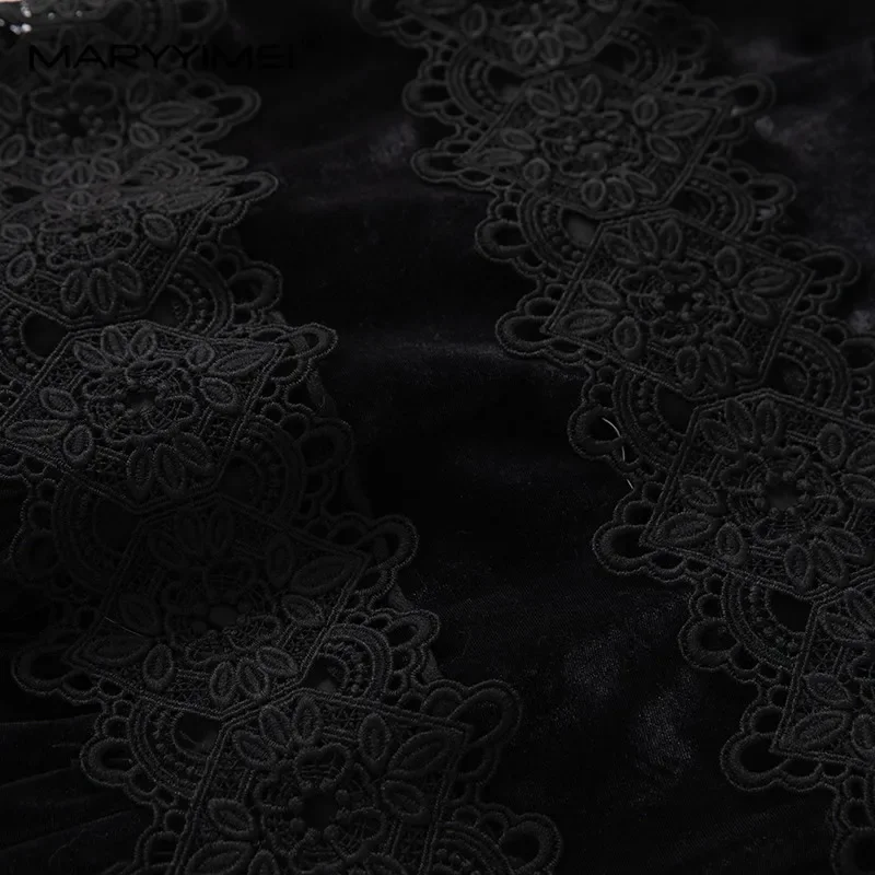 เกดิโวเอนฤดูใบไม้ร่วงและฤดูหนาวสไตล์ใหม่ชุดสตรีคอปกครึ่งแขนลูกปัดลูกไม้ประกบชุดกลวงออก