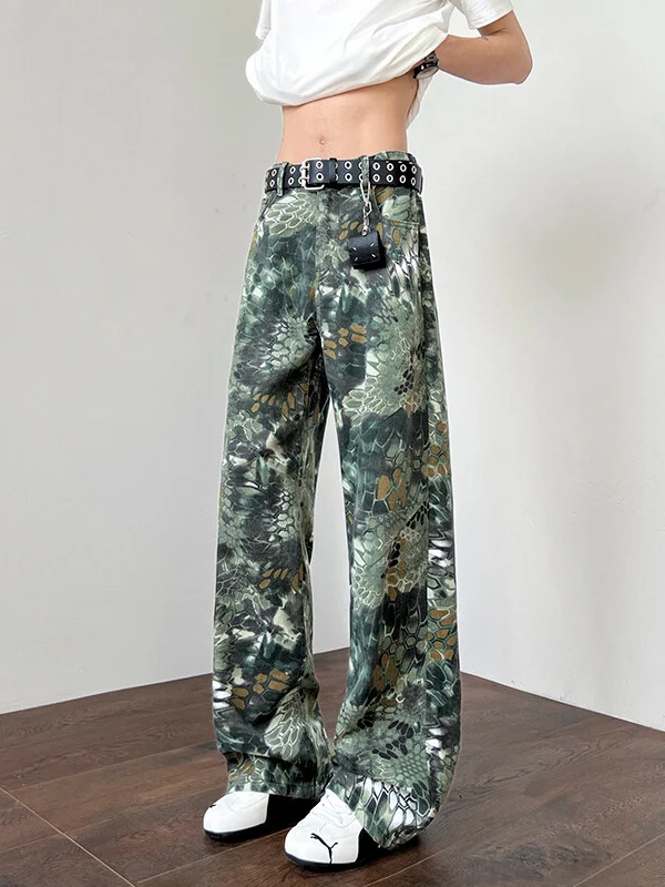 een camuflagem cobra impressão jeans masculino vintage solto calças de perna reta para caras altas juventude faion wear