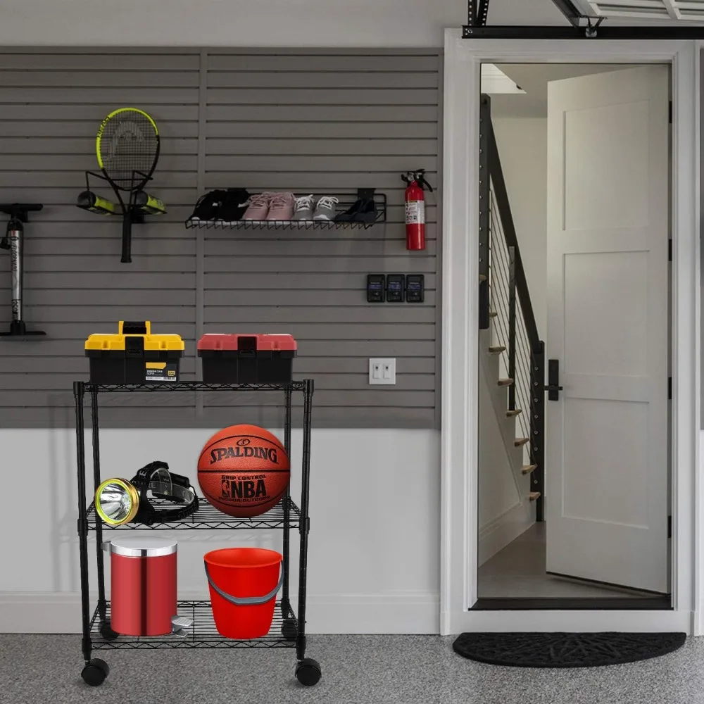 Simple Deluxe Heavy Duty 3-Shelf Shelving with Wheels, Adjustable Storage Units, Steel Organizer Wire Rack, Chrome