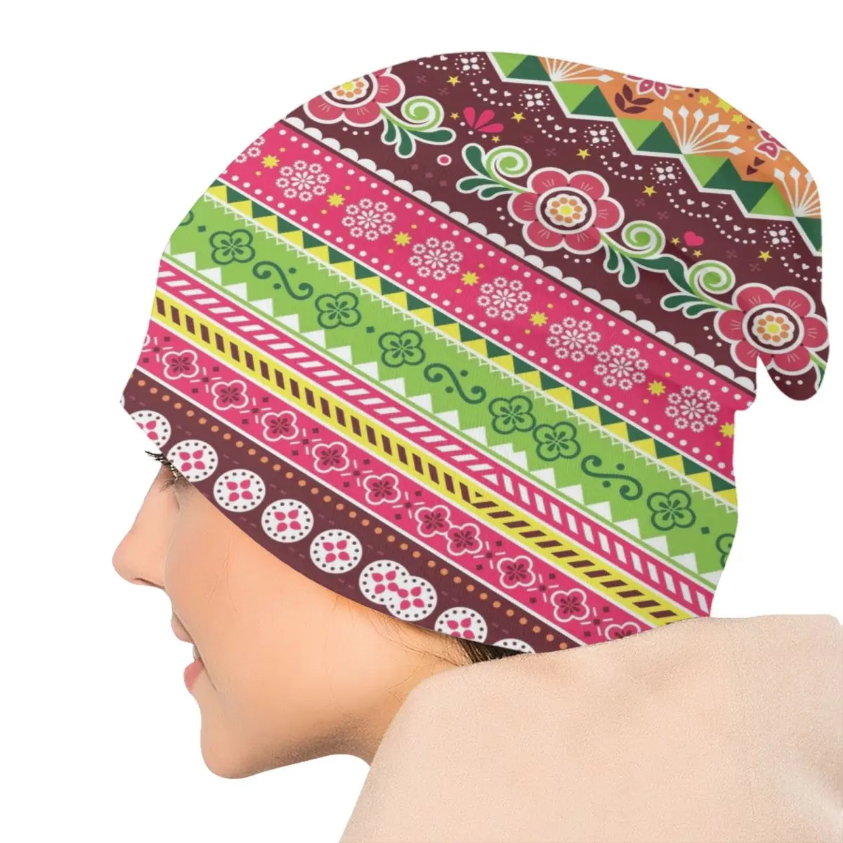 Moroccan Style Mandala Bohemian Floral Skullies Beanies Caps Winter Knitted Hat Unisex Adult Geometric Flowers Bonnet Hats