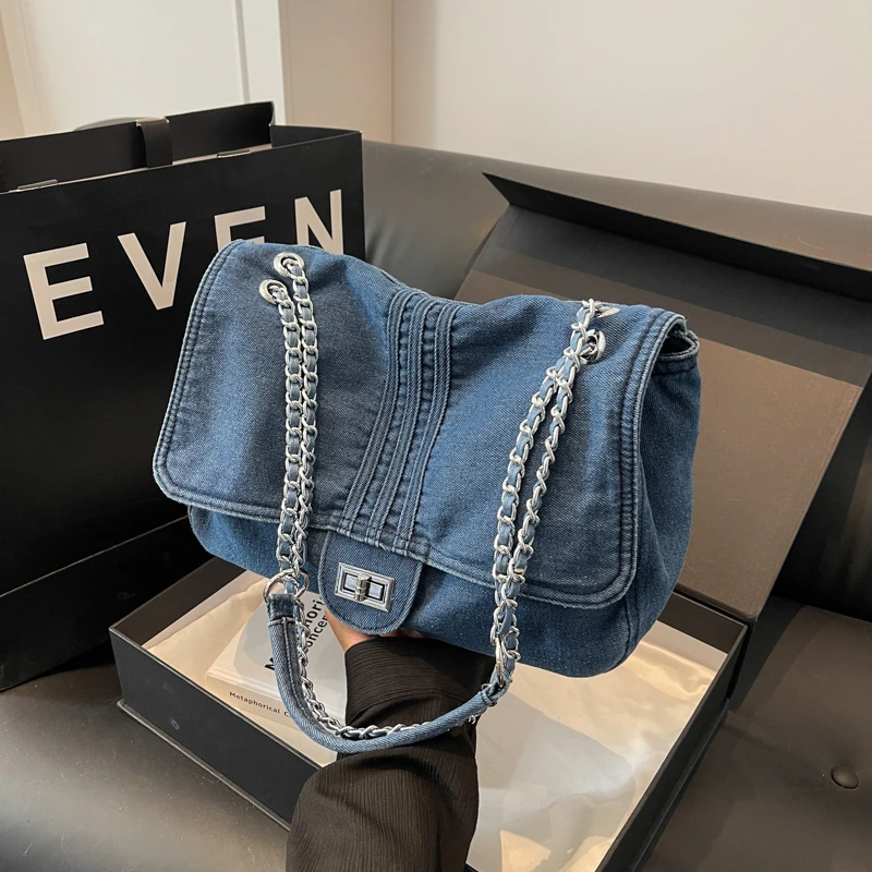 Hot Sale Fashion denim large capacity chain shoulder strap women's tote bag shoulder bag bolsos de mujer sac de luxe femme