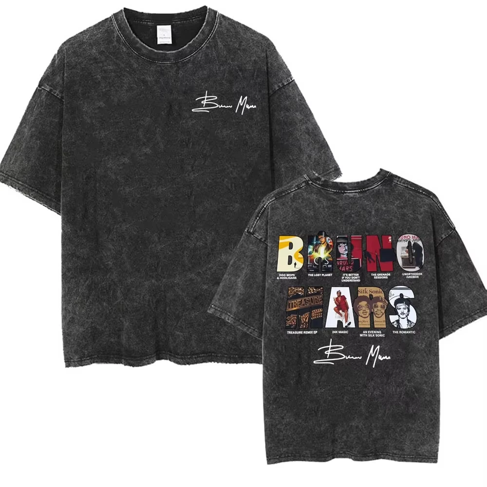 Bruno Mars The Romantic Tour 2026 Pop Music Concert T Shirt Vintage Washed T-shirt Men's Women Fashion Casual Oversized T Shirts