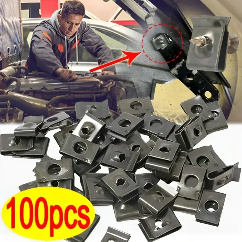 Car Motorcycles Metal Screw Fastener Clips U-Type Clip with Screw Anti-rust Protection Clip Screw Buckle Iron Sheet 10-100pcs