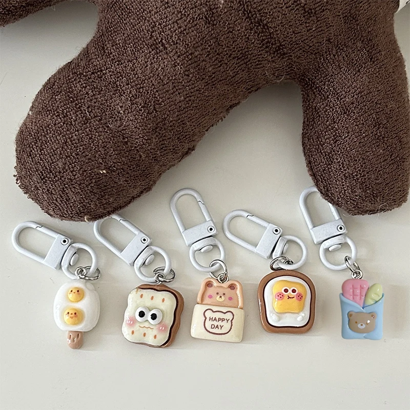 Simulation Food Small Food Keychain Cartoon Bread Pendant Key Chain Cookie Creative Cartoon Resin Keyring Female Lady Girl