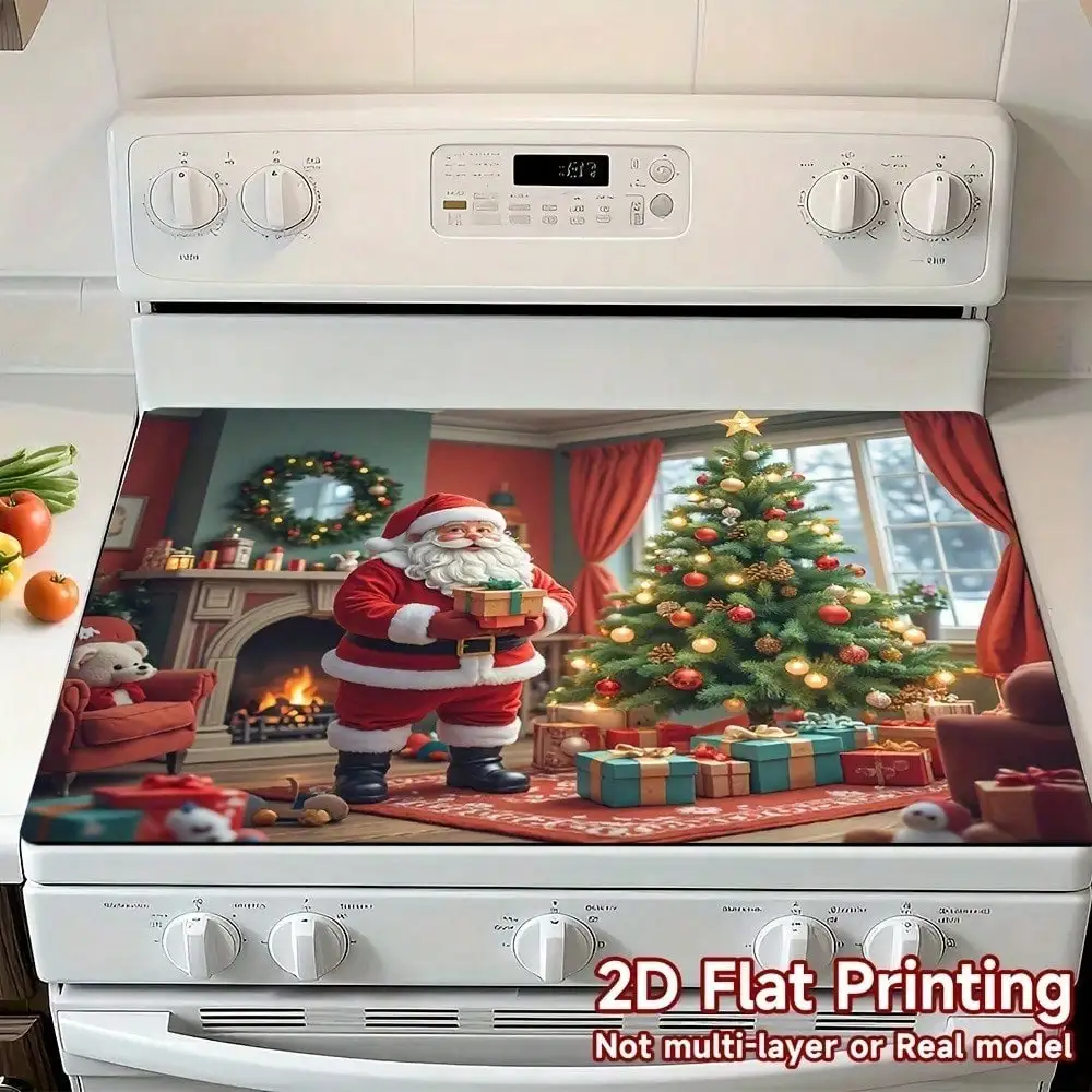 

1pc Christmas Stove Top Mat - Santa/Fireplace/Tree Design, Heat-Resistant, For Kitchen/Fireplace, Festive Decor
