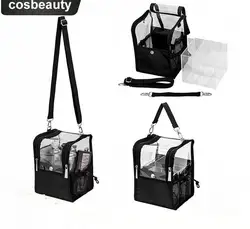 Travel Makeup Case With Acrylic Divider Organizer Storage with Makeup Brush Holder Case Stand-up Cosmetic Bag Artist Travel Bag