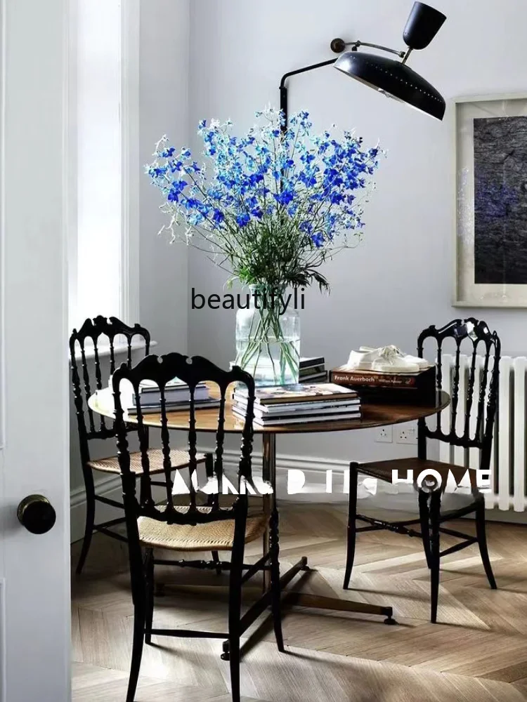 

Стул в китайском стиле, французский ретро стул с высокой спинкой, обеденный стул из цельного дерева, домашний стул для спальни, балкона, туалетный стул