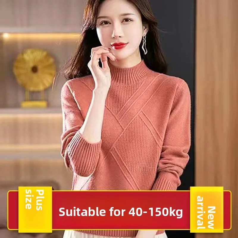 

Вязаный свитер больших размеров, женский базовый слой, свободный крой, модный, повседневный, с длинным светом, зимнее новое поступление для больших размеров...