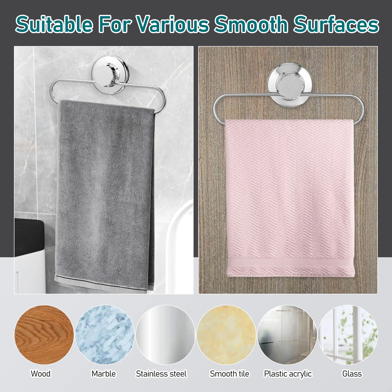 شفط كأس منشفة حامل لا الحفر سهلة التركيب شماعة منشفة اليد المطبخ الحمام قماش الأطباق رف جدار المنظم #2