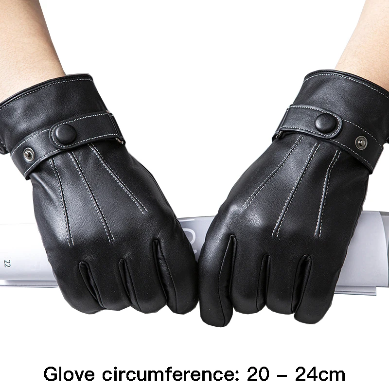 

High quality winter genuine leather gloves for men fur lining hand warmer new 2024 cycling outdoor elegant gloves black