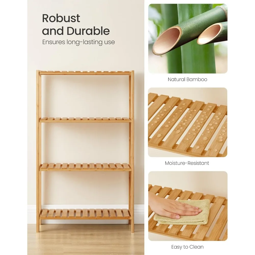 وحدة رفوف من الخيزران متعددة الوظائف مكونة من 4 طبقات لتخزين المنزل في المدخل والحمام وغرفة المعيشة والشرفة والمطبخ والمزيد #5