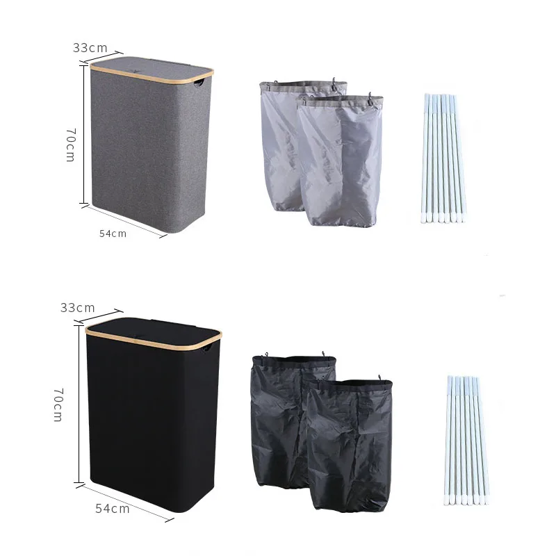 double Laundry Hamper with Lid Divided Laundry Hamper with Removable Bag 2 Section Dirty Clothes Basket with Handle for Bathroom