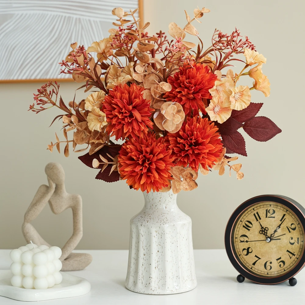 Künstliche Seidenblumen-Kugel-Chrysantheme, Hochzeits-Brautstrauß, DIY-Geschenk, Dekoration für Zuhause, Zimmer, Vase, Hof, Festival, Außenbereich, Gartenbogen – Detail 1