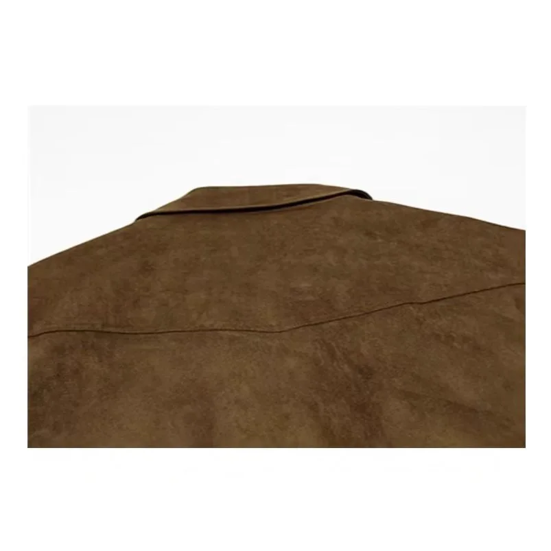 Mens Autumn Winter Retro High Street Suede Short Coat Loose Stylish Motorcycle Lapel Flight Casual Jacket