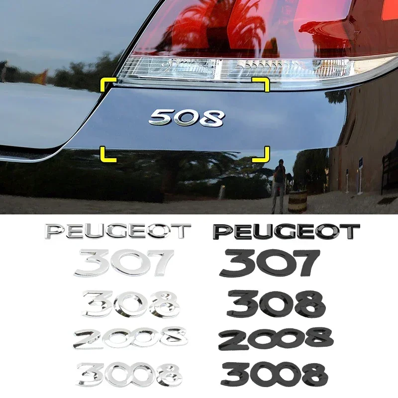 

ABS хромированная наклейка на задний багажник автомобиля, эмблема, буквы, номер, наклейка для Peugeot 206 207 301 307 308 408 508 2008 3008 4008 5008