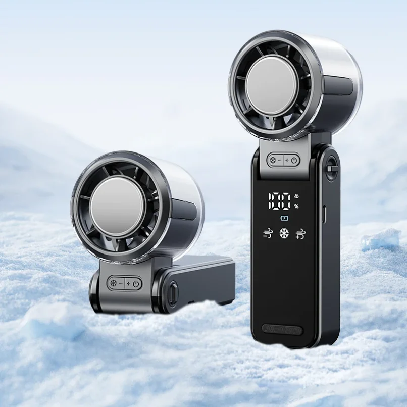 

4000mAh Semiconductor Refrigeration Mini Handheld Fan Turbine High-speed Violent Electric Fan Folding Neck Ice Pack Small Fan