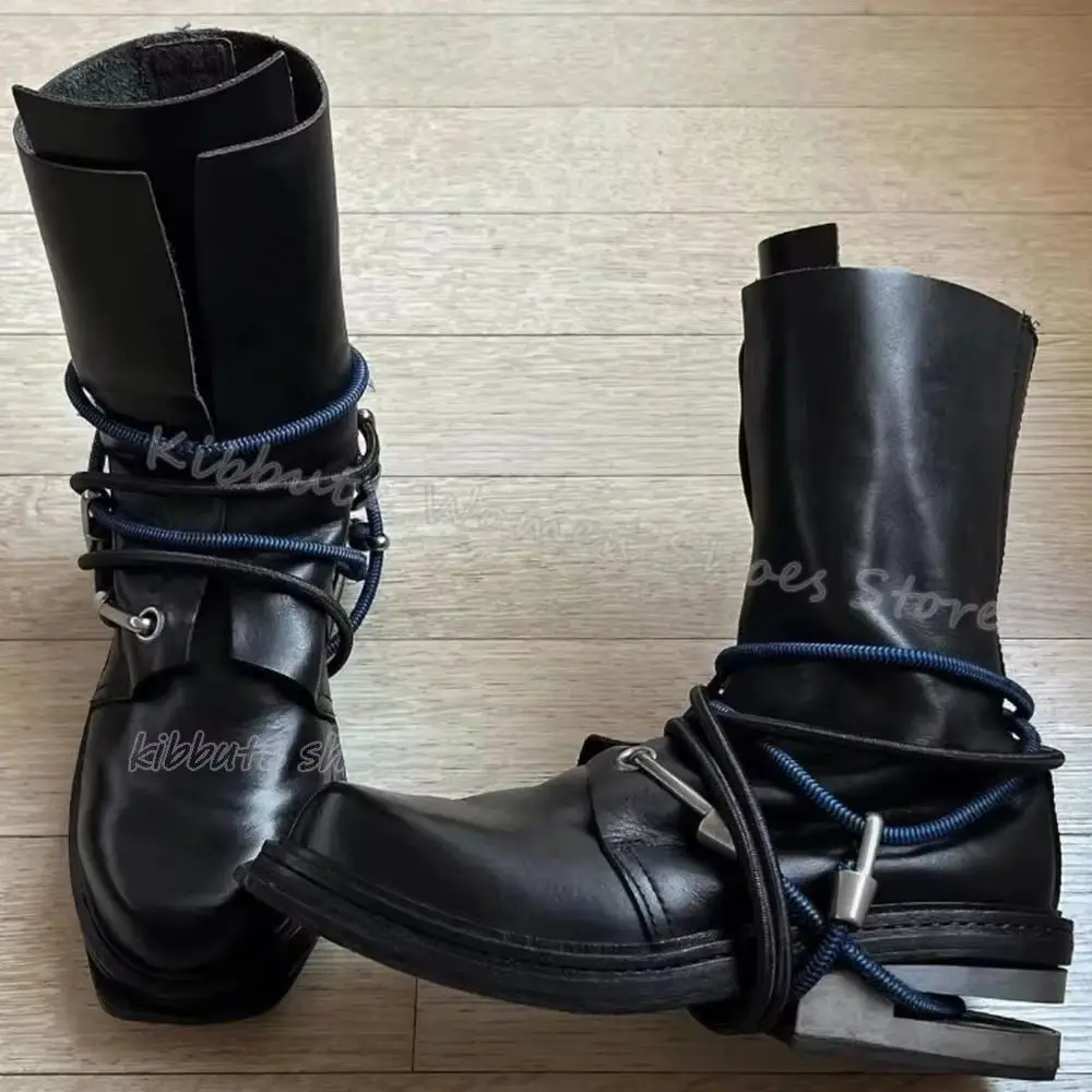 

Cross Strap Ankle Boot Metal Chunky Heels Luxury Leather Solid Color Elegant Concise Novelty Sexy Round Toe Women Shoes Newest