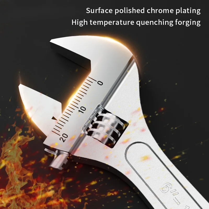 RAYENR Adjustable Wrench Large Openin long Handle Universal Spanner Carbon Steel Mechanical Workshop Hand Repair Tools