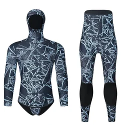 Winter 3MM Neoprene Scuba Spearfishing Hooded Wetsuit Men Two Pieces Separate Set Diving Suit Surfing Deepwater Thermal Swimsuit