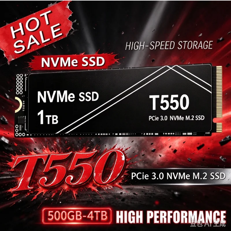 OEM Pac T550 Original NVMe M.2 SSD 1TB 2TB 4TB PCIe Gen3 High Speed Internal SSD Solid State Drive Equipped with Heatsink