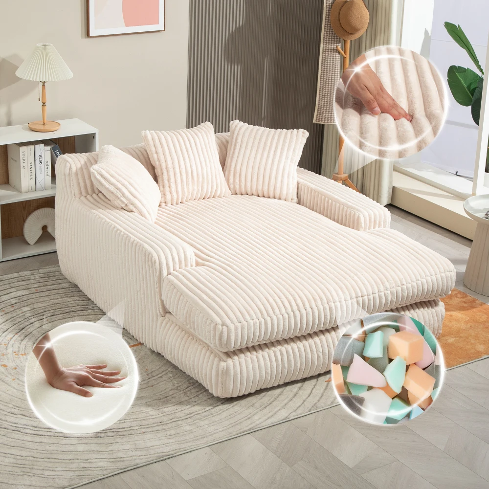 Modernes Cord-Cloud-Schlafsofa mit 3 weichen Zierkissen, bequemes Einzelsitz-Bodensofa, beige gepolstertes Sofa für Wohnzimmer, Apartment, Büro, kleine Innenräume, Haushaltsmöbel, Gesamtmaße 180x90x75