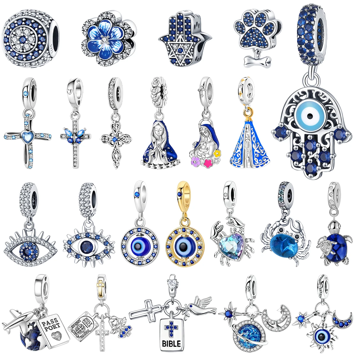 

Стерлингового Серебра 925, темно-синяя серия, крест, глаз дьявола, краб, подвески, бусины, подходят для оригинальных браслетов, ожерелья, изготовление ювелирных изделий своими руками