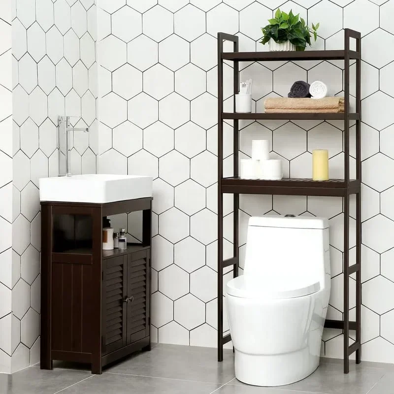 Bamboo Wood Over The Toilet Storage 3-Tier Over Toilet Bathroom Organizer with Adjustable Shelf Fit