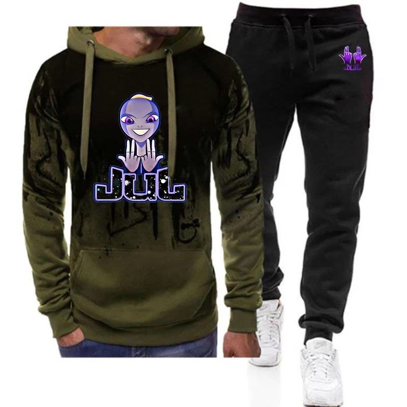 

2025 Rapper Jul Graphic Print Spring And Autumn Men's New Gradient Color Hoodie + Casual Sweatpant Harajuku Suit
