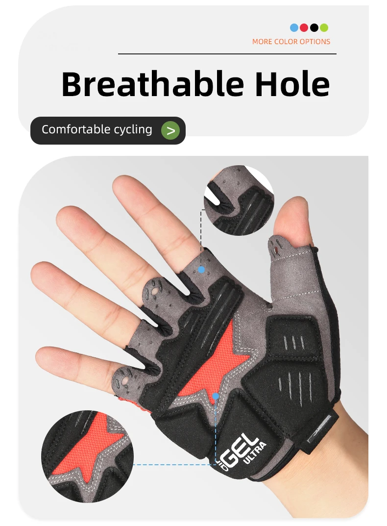 Fahrradhandschuhe mit halben Fingern, stoßfest, mit dickem GEL-Silikon, atmungsaktiv, rutschfest, für MTB, Rennrad, Radfahren, Schnellverschluss-Handschuhe – Detail 6