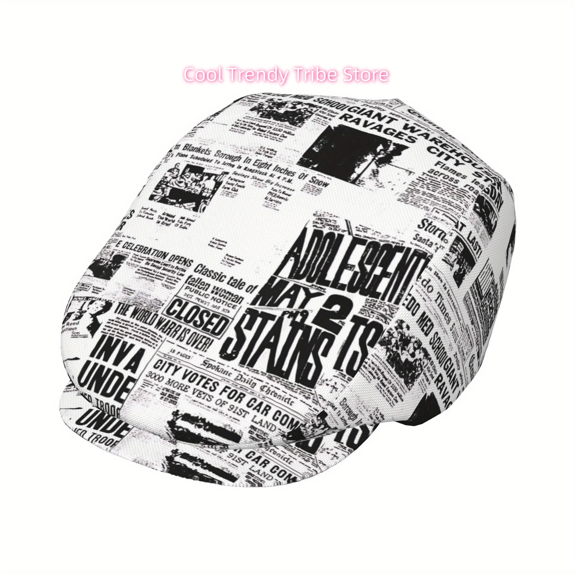 1pc BlackWhite Press Clippings for Journaling Full-face Printed Beret British Casual Hat Unisex  Forward Hat  and Versatile for