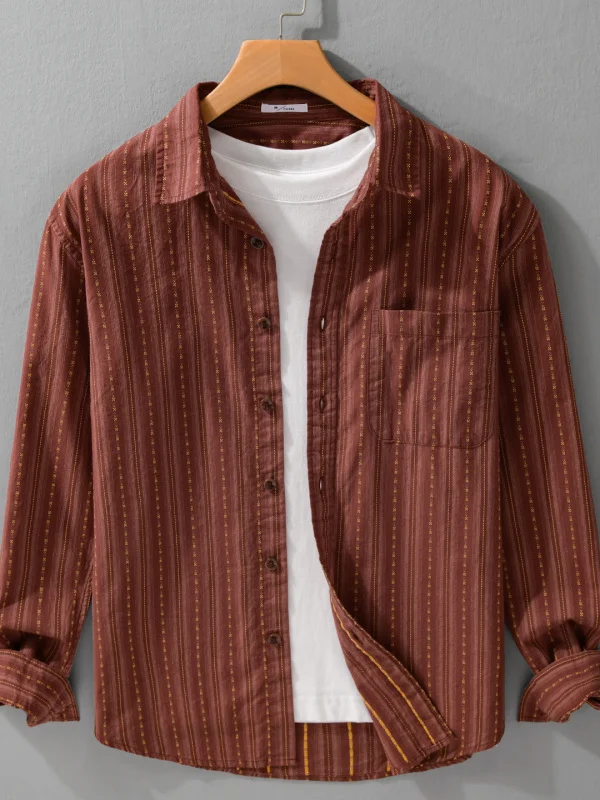 

Pure Cotton Men's irt Vertical Stripes Casual Sle Autumn New Retro Trend Loose Fit Long Sve Button up Outerwear