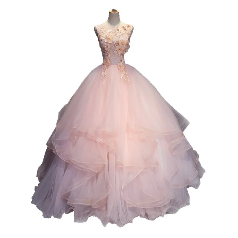 Robe de Quinceanera rose à col festonné, robe de Rhsimple, fleur de princesse, CasTrio éducatif, nouveau, 2024