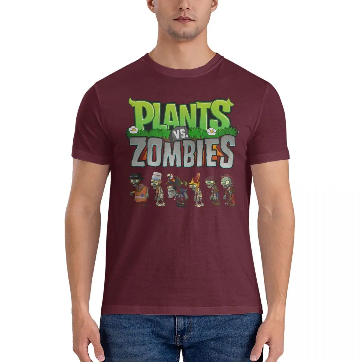 2025 new model Poster T-Shirt Men Plants VS The Z-Zombies Casual 100% Cotton Tee Shirt Round Neck Short Sleeve T Shirts Unique T #5