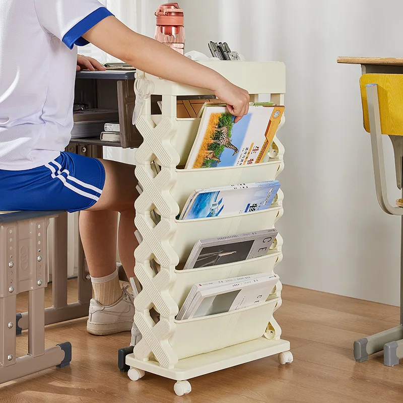 Movable multi-layer book storage shelf Narrow slit shelf on the side of classroom desk