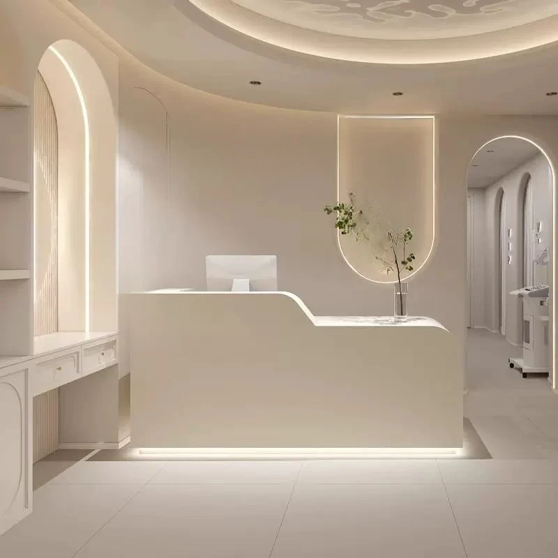 Service Wooden Reception Desk Executive Store Table Reception Desk Front Minimalist Checkout Empfangs Theke Office Furniture
