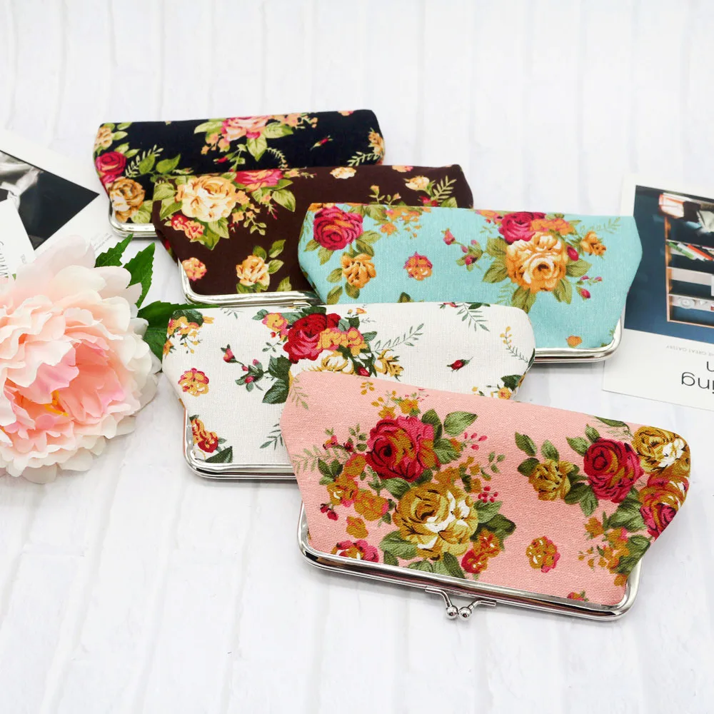 New Women Flower Printed Coin Wallet Handbag Canvas Coin Purses Money Card Holder Wallet Pouch Lipstick Earphone Key Bags