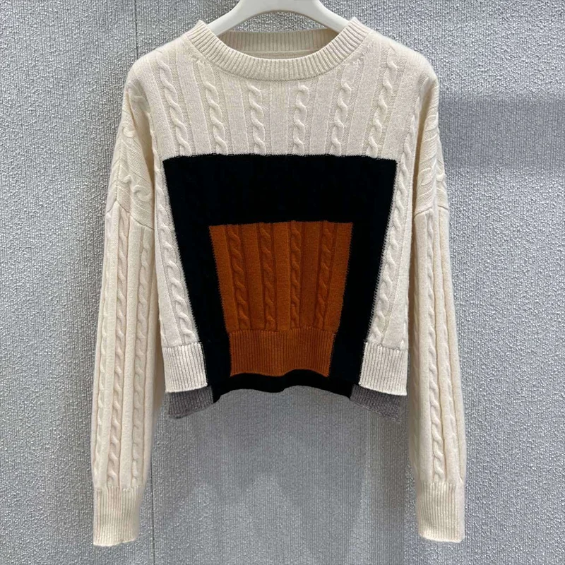 

Высококачественный разноцветный пуловер с круглым вырезом со спиральным узором, женский свитер. Удобный и теплый 2592971