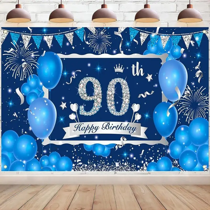 Фотофон 90-й День рождения баннер для мужчин и женщин темно-синий Серебряный фон для фотосъемки счастливого 90-летнего фотография строительные принадлежности