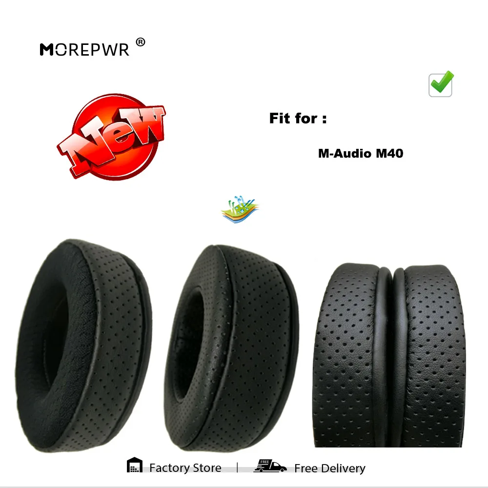 Morepwr M-Audio M40 헤드셋 부품 용 새 업그레이드 교체 용 이어 패드 가죽 쿠션 벨벳 귀마개 슬리브