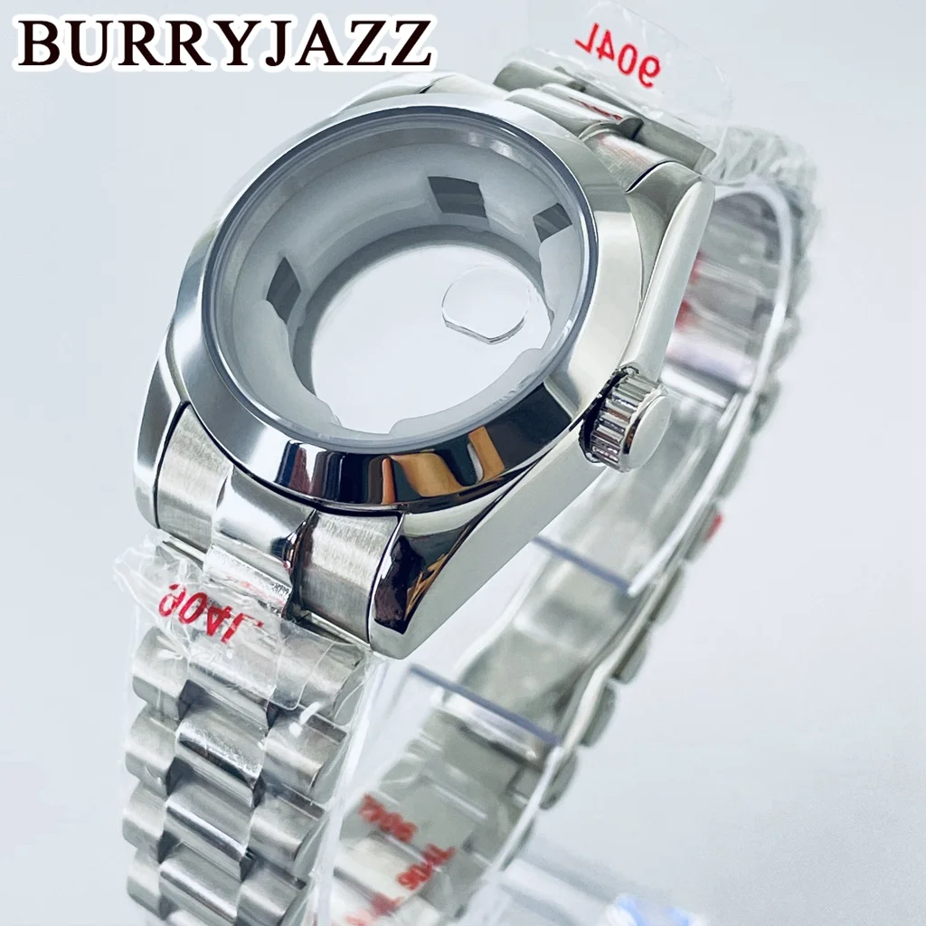 BURRYJAZZ 31mm NH05 NH06 Watch Case Silver Stainless Steel Case With Sapphire Crysta Waterproof