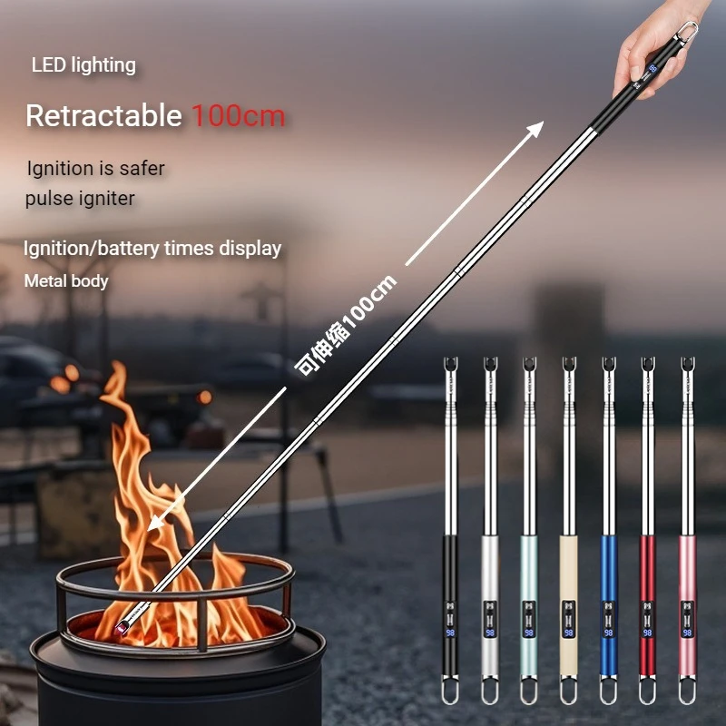 New Metal Retractable Extended Gas Stove Natural Gas Electronic Charging Igniter Outdoor Barbecue Camping Ignition Stick Lighter