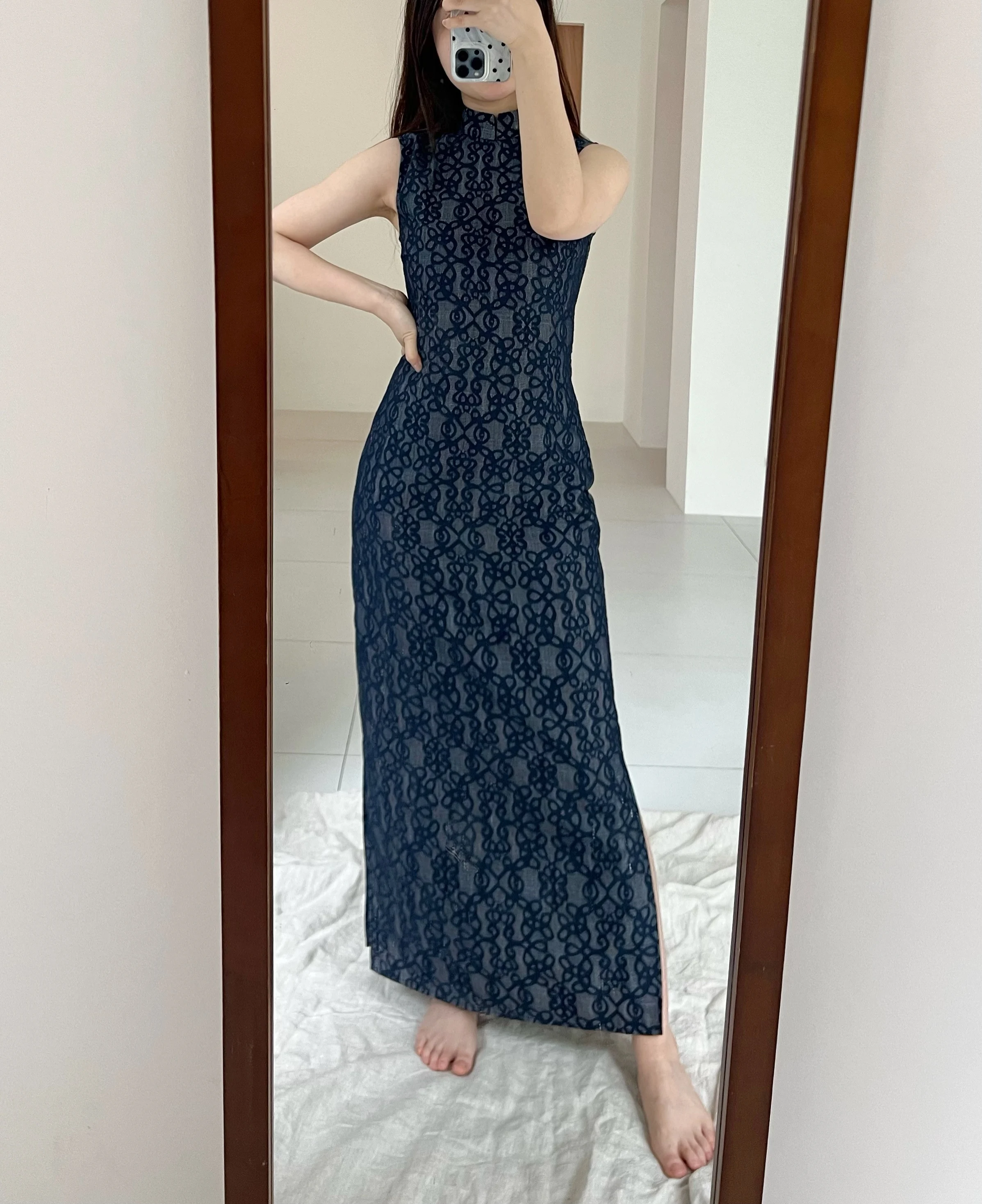 

Mulan Lou Blue Patterned Lace Cosite Improved Daily Cotton Polyester Spring Summer New Chinese Sle Wedding Dr