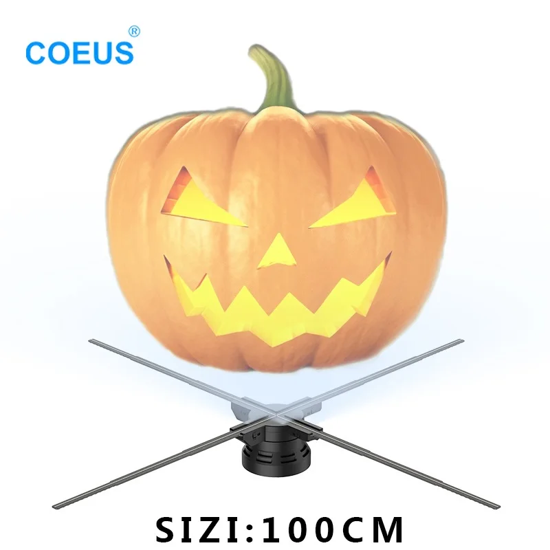 COEUS 100CM HD 3D Hologram Projector Advertise Display Fan Wifi LED Float Sign Player Shop Party Halloween Xmas Decorate Lamp